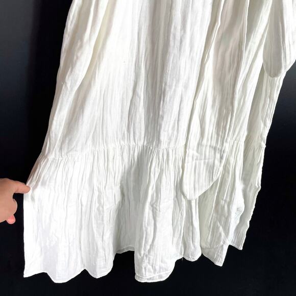 Mara Hoffman Augusta Midi Dress White Tiered Belted Long Sleeve Gauzy Sz M - Picture 8 of 13